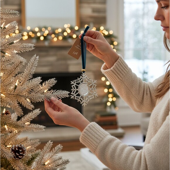 J. Jill Snowfall Photo Ornament Snowflake Silver Tone Velvet Ribbon Keepsake NWT - Picture 3 of 10